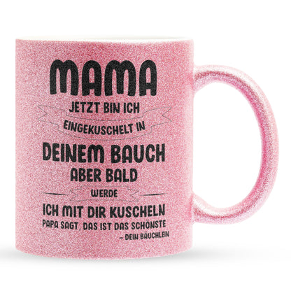 22Feels® Schwangerschaftsgeschenk Werdende Mama - Glitzertasse mit Spruch (Pink, 320ml)-Glitzertasse Pink 320ml-22Feels