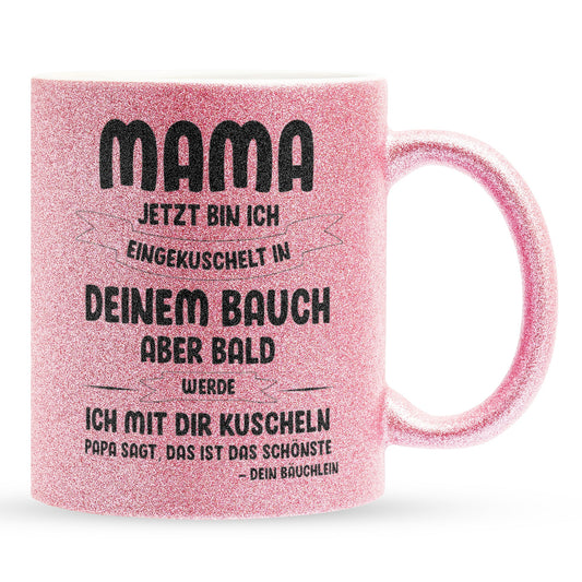 22Feels® Schwangerschaftsgeschenk Werdende Mama - Glitzertasse mit Spruch (Pink, 320ml)-Glitzertasse Pink 320ml-22Feels