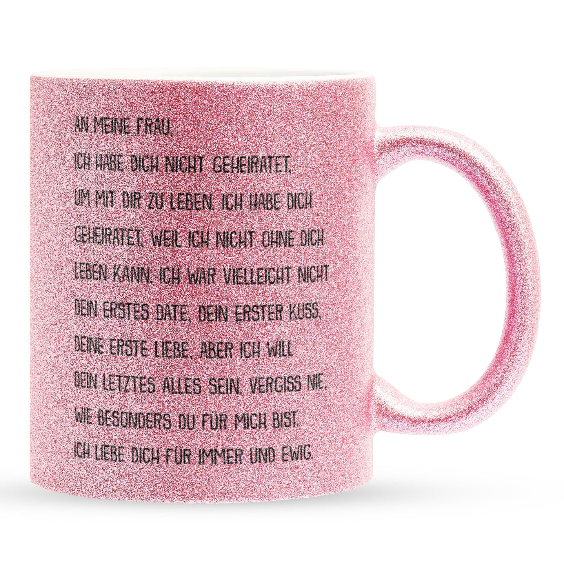 22Feels® Ehefrau Geschenk zum Hochzeitstag, Valentinstag etc. - Glitzertasse mit Spruch (Pink, 320ml)-Glitzertasse Pink 320ml-22Feels