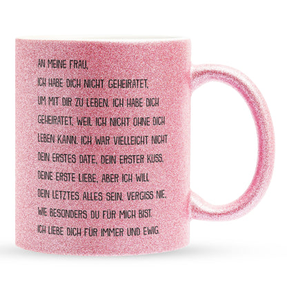 22Feels® Ehefrau Geschenk zum Hochzeitstag, Valentinstag etc. - Glitzertasse mit Spruch (Pink, 320ml)-Glitzertasse Pink 320ml-22Feels