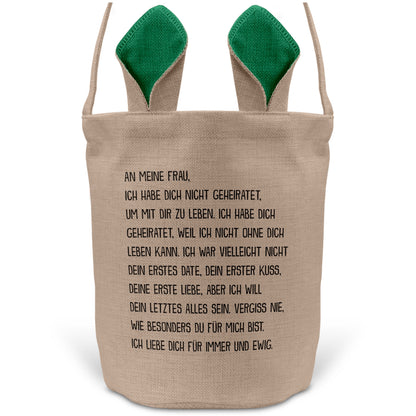 22Feels® Ehefrau Osterkorb mit Henkel Ostergeschenk Tragetasche Ostern Deko Osternest Körbchen Hasenohren (Beige/Grün)-Ostern Tragetasche-22Feels