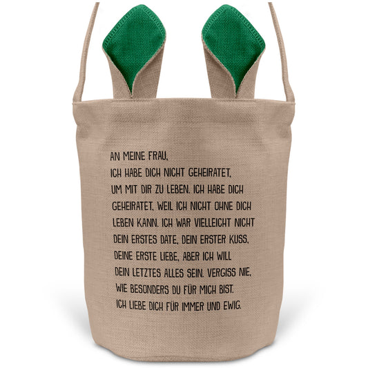 22Feels® Ehefrau Osterkorb mit Henkel Ostergeschenk Tragetasche Ostern Deko Osternest Körbchen Hasenohren (Beige/Grün)-Ostern Tragetasche-22Feels