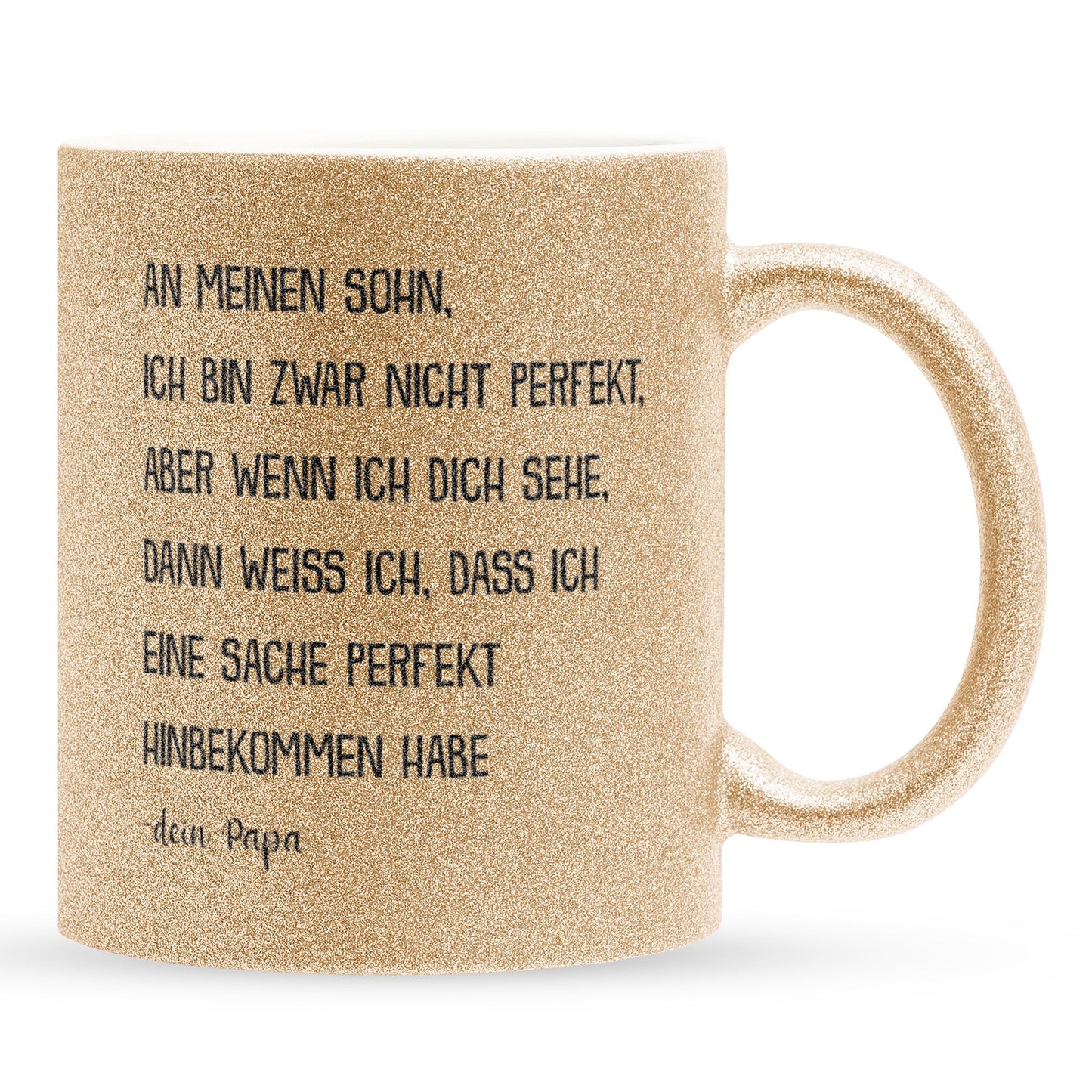 22Feels® Sohn Geschenk von Papa - Glitzertasse mit Spruch (Gold, 320ml)-Glitzertasse Gold 320ml-22Feels