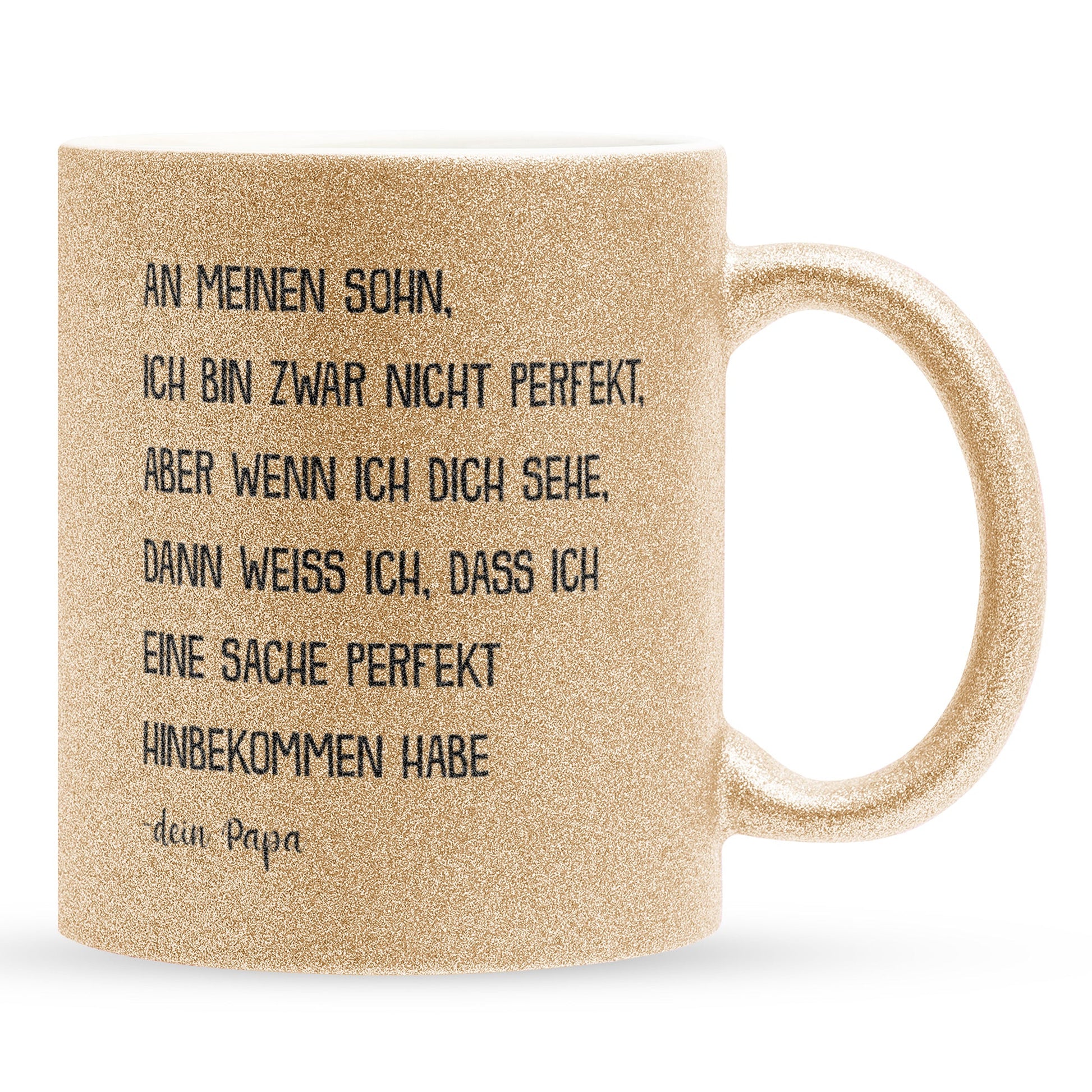 22Feels® Sohn Geschenk von Papa - Glitzertasse mit Spruch (Gold, 320ml)-Glitzertasse Gold 320ml-22Feels