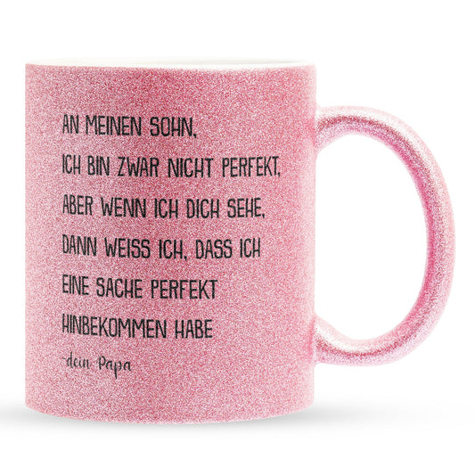 22Feels® Sohn Geschenk von Papa - Glitzertasse mit Spruch (Pink, 320ml)-Glitzertasse Pink 320ml-22Feels