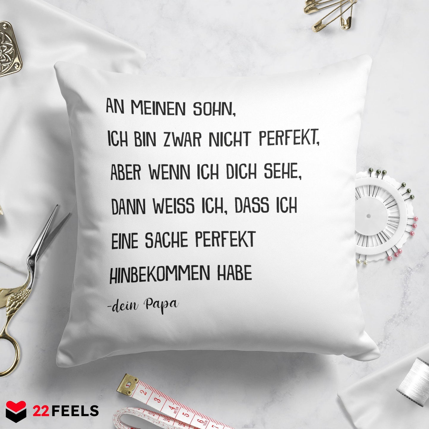 22Feels® Sohn Geschenk von Papa - Kissen mit Spruch (Weiss 40x40cm)-Kissen Weiss 40x40-22Feels