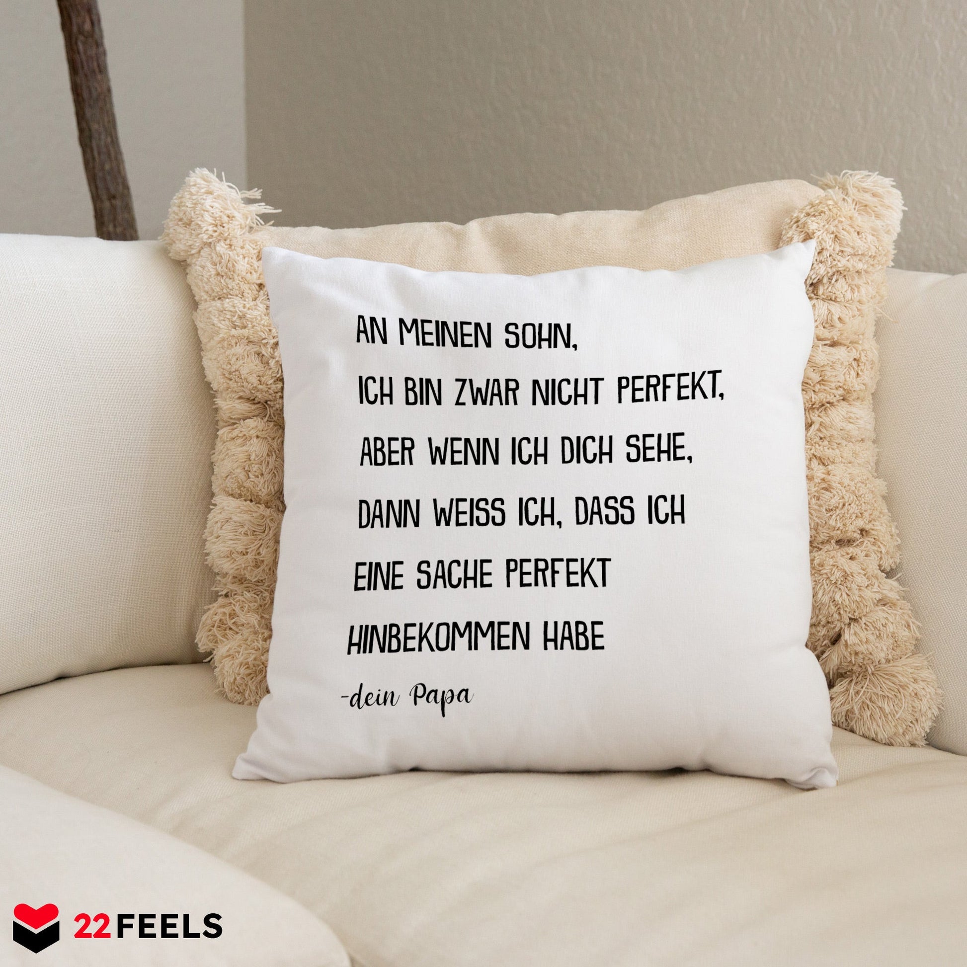 22Feels® Sohn Geschenk von Papa - Kissen mit Spruch (Weiss 40x40cm)-Kissen Weiss 40x40-22Feels
