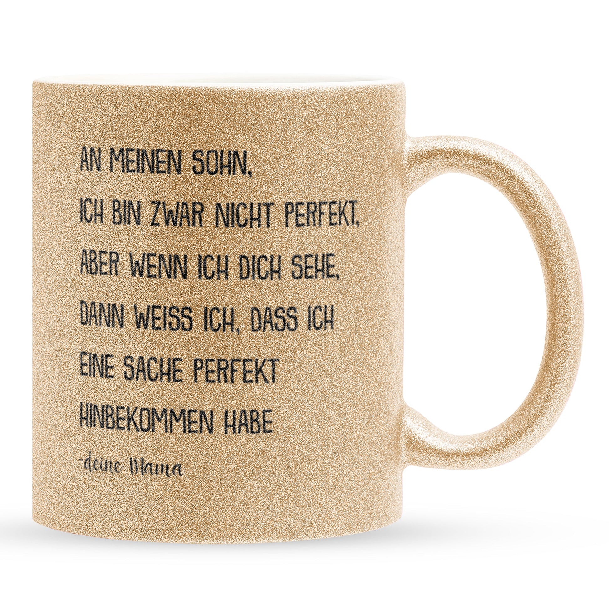 22Feels® Sohn Geschenk von Mama - Glitzertasse mit Spruch (Gold, 320ml)-Glitzertasse Gold 320ml-22Feels