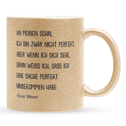 22Feels® Sohn Geschenk von Mama - Glitzertasse mit Spruch (Gold, 320ml)-Glitzertasse Gold 320ml-22Feels