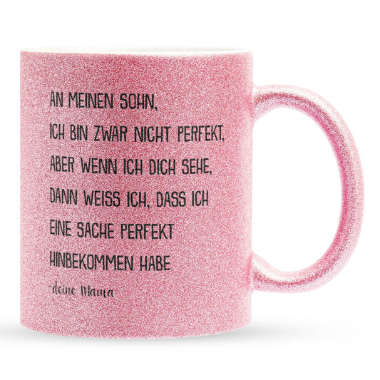 22Feels® Sohn Geschenk von Mama - Glitzertasse mit Spruch (Pink, 320ml)-Glitzertasse Pink 320ml-22Feels