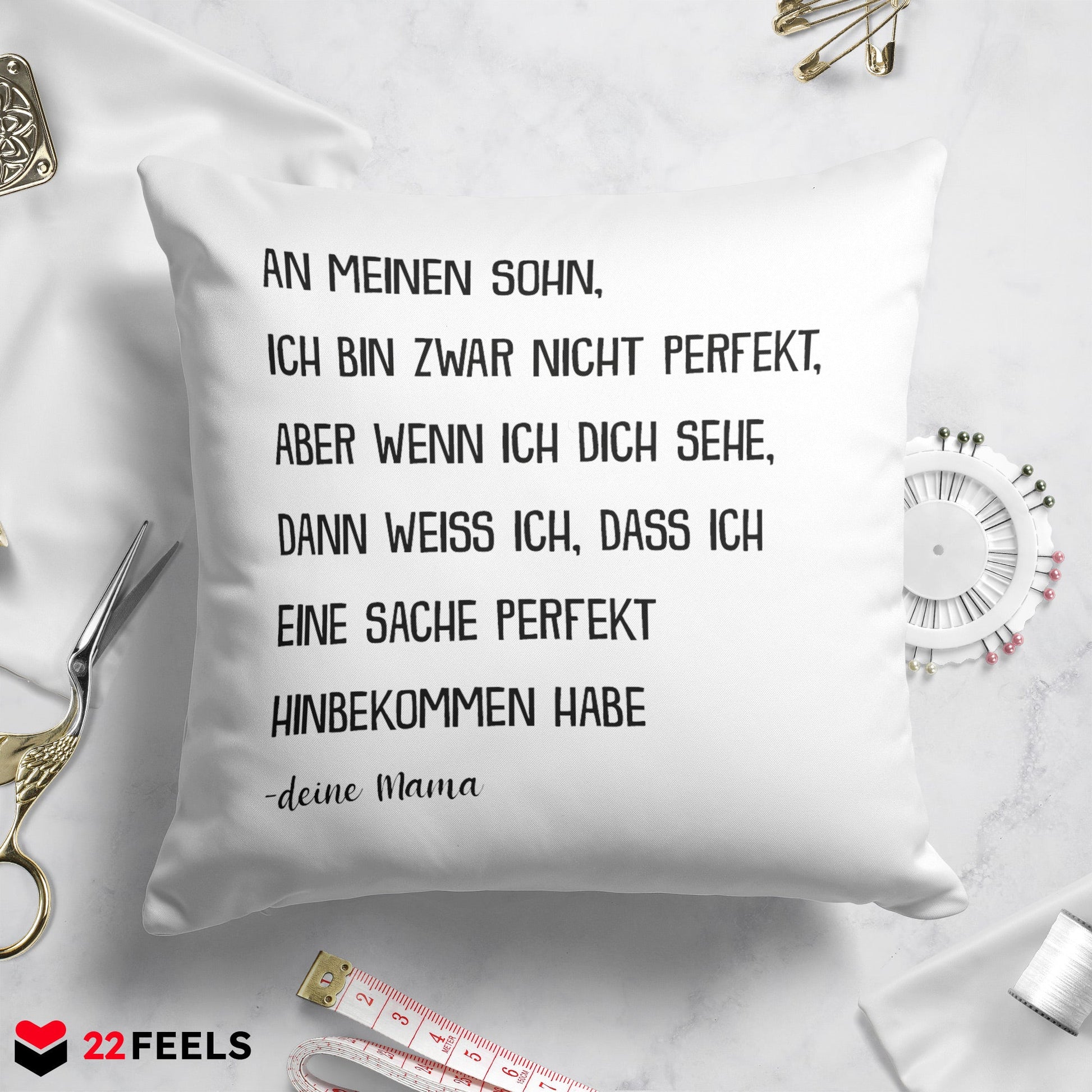 22Feels® Sohn Geschenk von Mama - Kissen mit Spruch (Weiss 40x40cm)-Kissen Weiss 40x40-22Feels