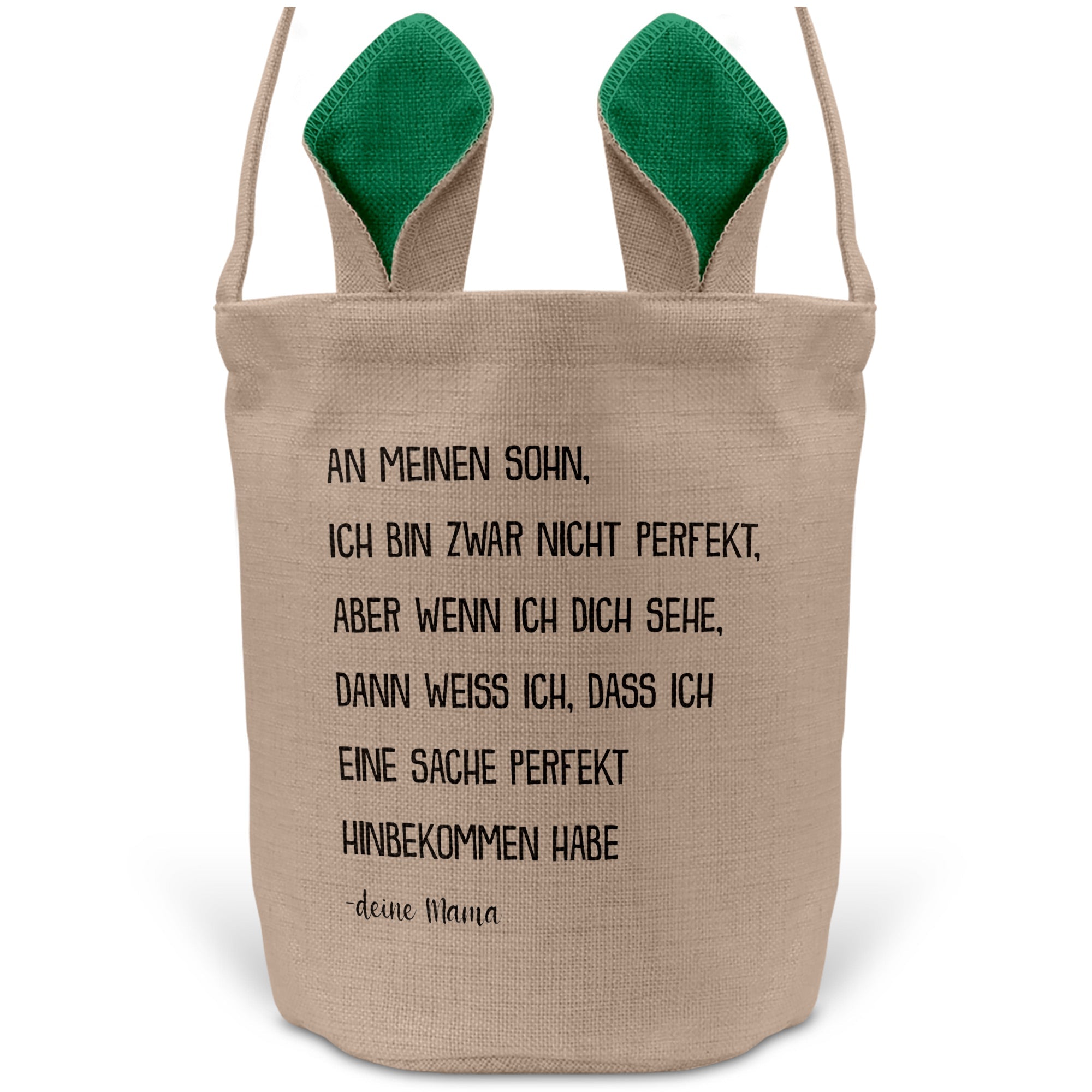 22Feels® Sohn Osterkorb von Mama Kinder mit Henkel Ostergeschenk Tragetasche Ostern Deko Osternest Körbchen Hasenohren (Beige/Grün)-Ostern Tragetasche-22Feels