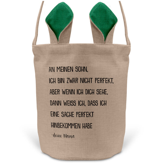 22Feels® Sohn Osterkorb von Mama Kinder mit Henkel Ostergeschenk Tragetasche Ostern Deko Osternest Körbchen Hasenohren (Beige/Grün)-Ostern Tragetasche-22Feels