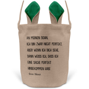 22Feels® Sohn Osterkorb von Mama Kinder mit Henkel Ostergeschenk Tragetasche Ostern Deko Osternest Körbchen Hasenohren (Beige/Grün)-Ostern Tragetasche-22Feels