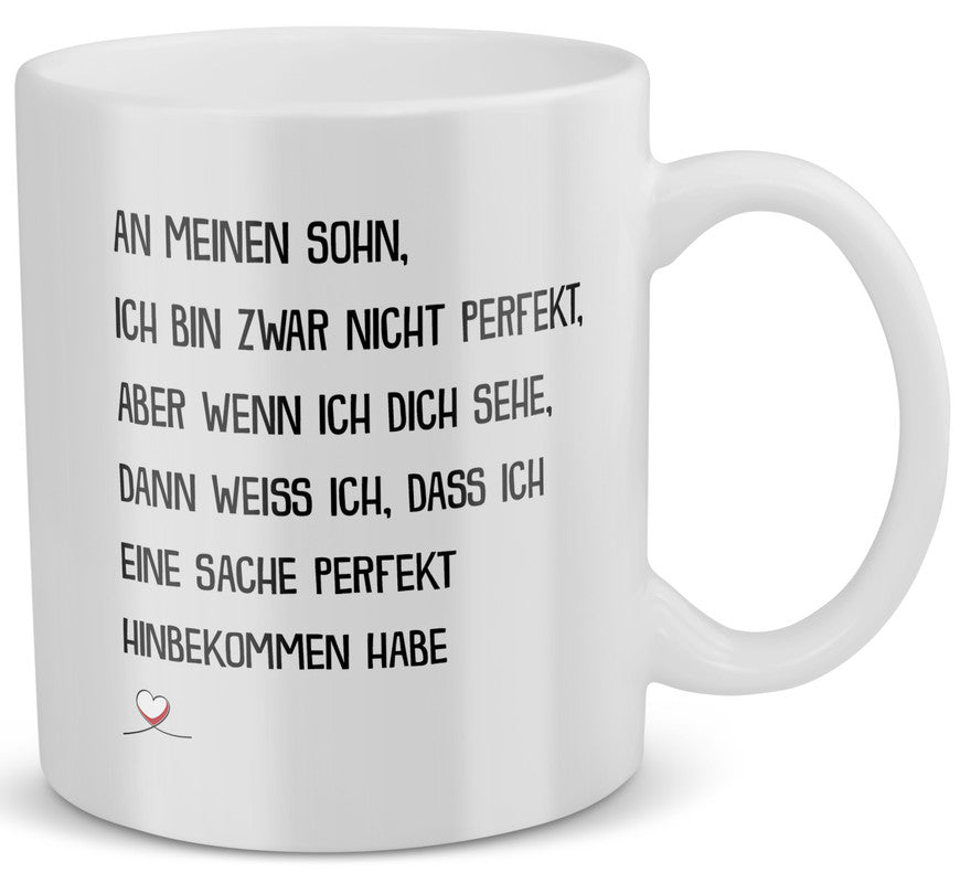 22Feels® Geschenk für Söhne - Tasse mit Spruch: Ich Bin Zwar Nicht Perfekt (Weiss, 320ml)-Weisse Tasse 320ml-22Feels