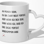 22Feels® Sohn Geschenk - Tasse mit Spruch: Ich bin zwar nicht perfekt, aber (Herzhenkel, Weiss, 320ml)-Tasse Weiss Herzhenkel 320ml-22Feels