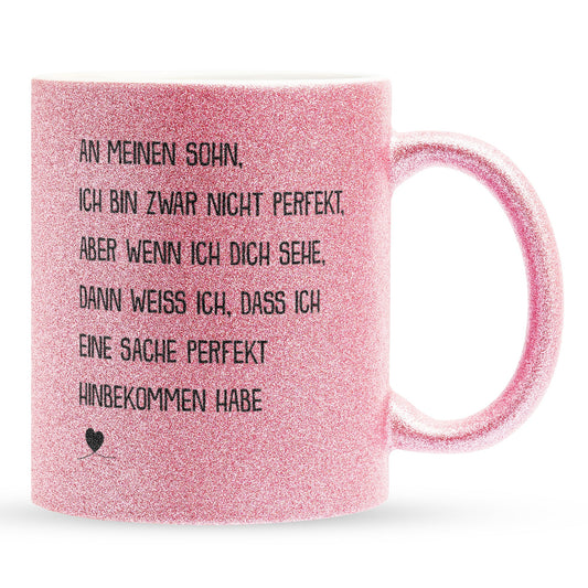 22Feels® Sohn Geschenk - Glitzertasse mit Spruch (Pink, 320ml)-Glitzertasse Pink 320ml-22Feels