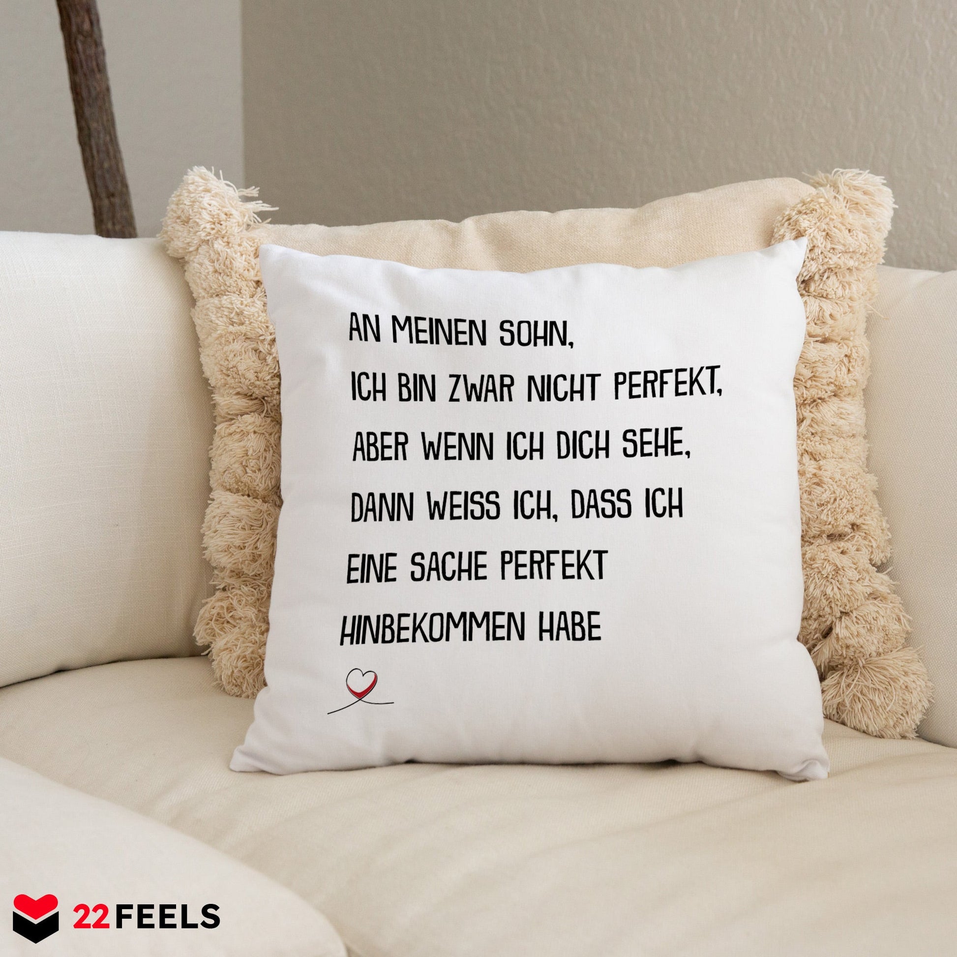 22Feels® Sohn Geschenk - Kissen mit Spruch (Weiss 40x40cm)-Kissen Weiss 40x40-22Feels