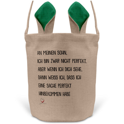 22Feels® Sohn Kinder Osterkorb mit Henkel Ostergeschenk Tragetasche Ostern Deko Osternest Körbchen Hasenohren (Beige/Grün)-Ostern Tragetasche-22Feels