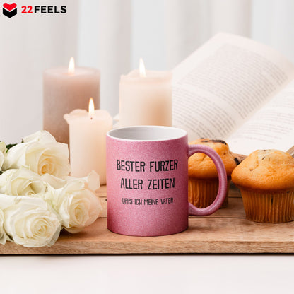 22Feels® Papa Geschenk - Glitzertasse mit Spruch (Pink, 320ml)-Glitzertasse Pink 320ml-22Feels