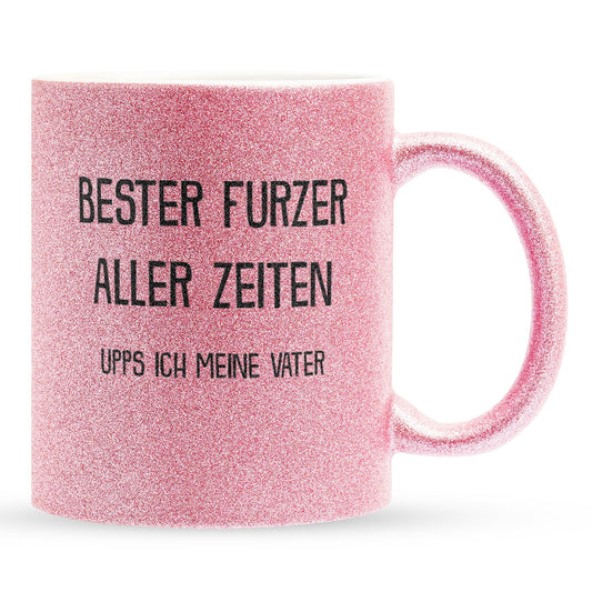 22Feels® Papa Geschenk - Glitzertasse mit Spruch (Pink, 320ml)-Glitzertasse Pink 320ml-22Feels