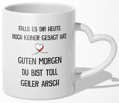 22Feels® Paar Geschenk zum Jahrestag, Hochzeitstag, Valentinstag etc. - Tasse mit Spruch: Guten Morgen (Herzhenkel, Weiss, 320ml)-Tasse Weiss Herzhenkel 320ml-22Feels