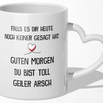 22Feels® Paar Geschenk zum Jahrestag, Hochzeitstag, Valentinstag etc. - Tasse mit Spruch: Guten Morgen (Herzhenkel, Weiss, 320ml)-Tasse Weiss Herzhenkel 320ml-22Feels