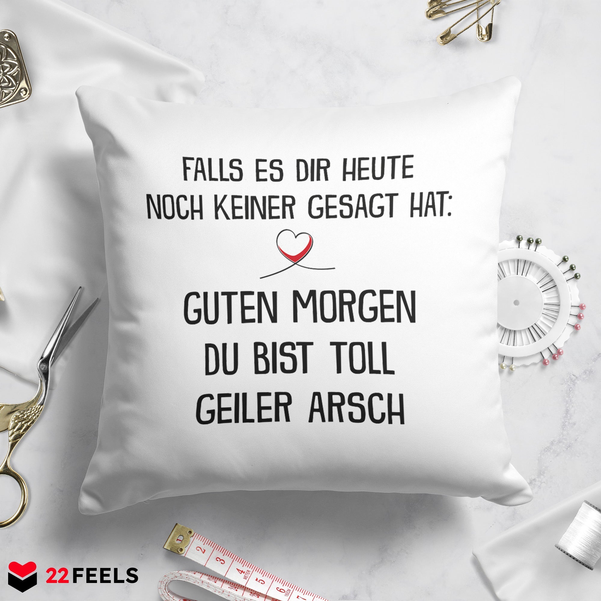 22Feels® Pärchen Geschenk zum Jahrestag, Hochzeitstag, Valentinstag etc. - Kissen mit Spruch (Weiss 40x40cm)-Kissen Weiss 40x40-22Feels