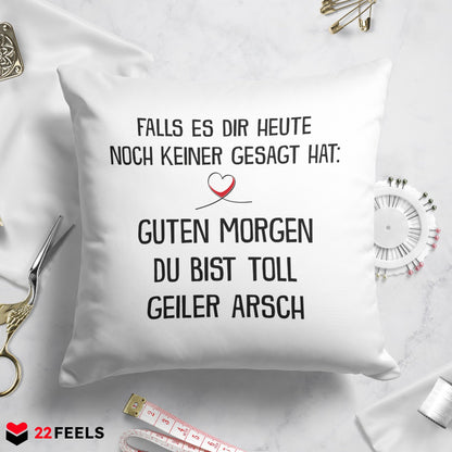 22Feels® Pärchen Geschenk zum Jahrestag, Hochzeitstag, Valentinstag etc. - Kissen mit Spruch (Weiss 40x40cm)-Kissen Weiss 40x40-22Feels