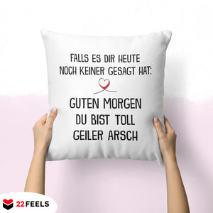 22Feels® Pärchen Geschenk zum Jahrestag, Hochzeitstag, Valentinstag etc. - Kissen mit Spruch (Weiss 40x40cm)-Kissen Weiss 40x40-22Feels