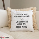 22Feels® Pärchen Geschenk zum Jahrestag, Hochzeitstag, Valentinstag etc. - Kissen mit Spruch (Weiss 40x40cm)-Kissen Weiss 40x40-22Feels
