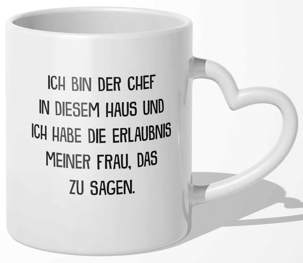 22Feels® Ehemann Geschenk zum Hochzeitstag, Valentinstag etc. - Tasse mit Spruch: Ich bin der Chef (Herzhenkel, Weiss, 320ml)-Tasse Weiss Herzhenkel 320ml-22Feels