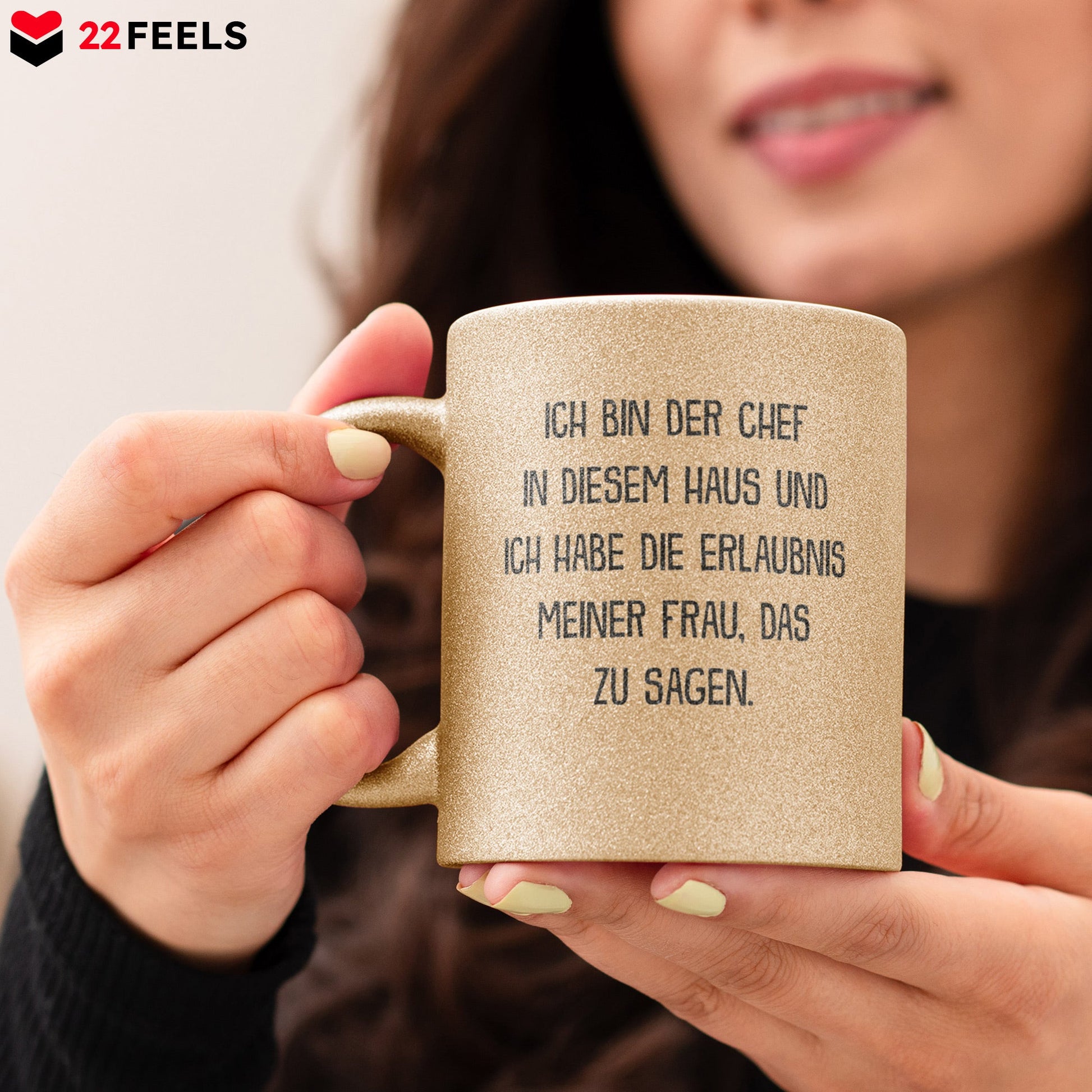 22Feels® Ehemann Geschenk zum Hochzeitstag, Valentinstag etc. - Glitzertasse mit Spruch (Gold, 320ml)-Glitzertasse Gold 320ml-22Feels