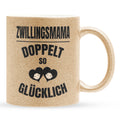 22Feels® Geschenk für Zwillingsmütter - Glitzertasse mit Spruch: Doppelt So Glücklich (Gold, 320ml)-Glitzertasse Gold 320ml-22Feels