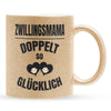 22Feels® Geschenk für Zwillingsmütter - Glitzertasse mit Spruch: Doppelt So Glücklich (Gold, 320ml)-Glitzertasse Gold 320ml-22Feels