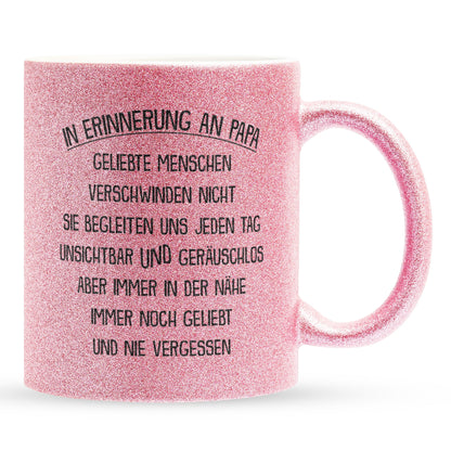 22Feels® Geschenk zum Andenken - Glitzertasse mit Spruch: In Erinnerung An Papa (Pink, 320ml)-Glitzertasse Pink 320ml-22Feels