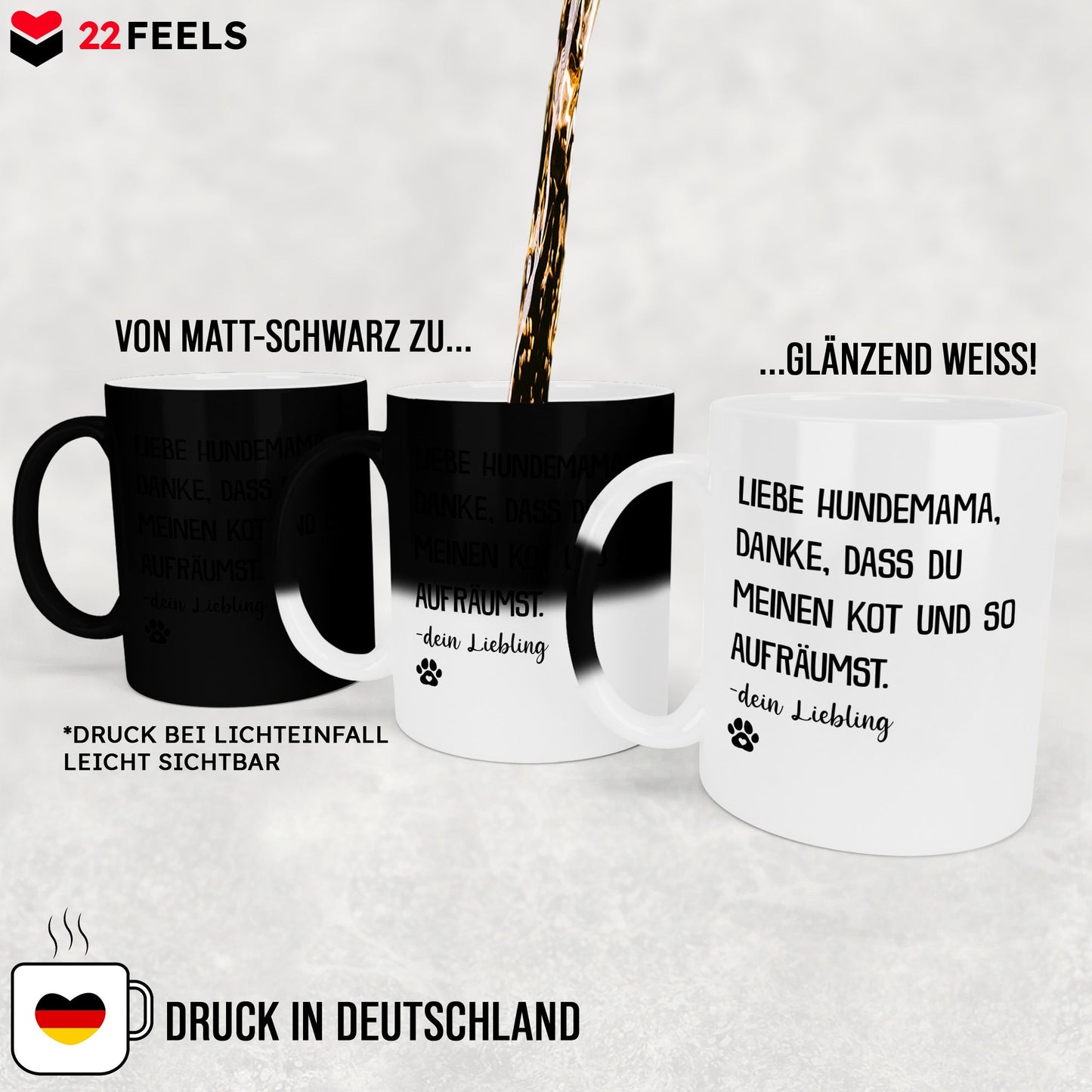 22Feels® Hundemama Geschenk - Zaubertasse mit Spruch (Matt-Schwarz und Weiss, 320ml)-Farbwechsel Tasse Matt 320ml-22Feels