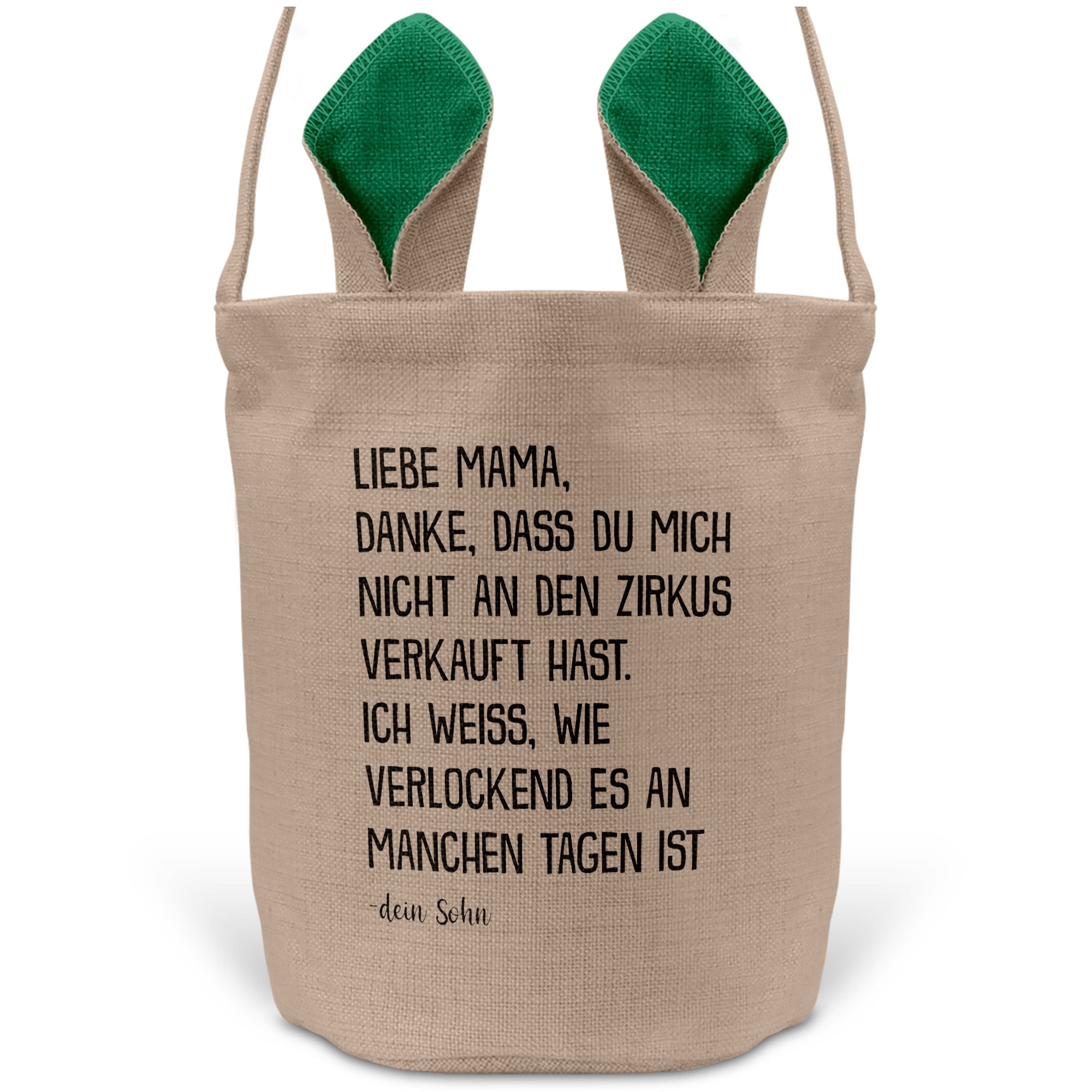 22Feels® Mama Osterkorb von Sohn Mutter mit Henkel Ostergeschenk Tragetasche Ostern Deko Osternest Körbchen Hasenohren (Beige/Grün)-Ostern Tragetasche-22Feels