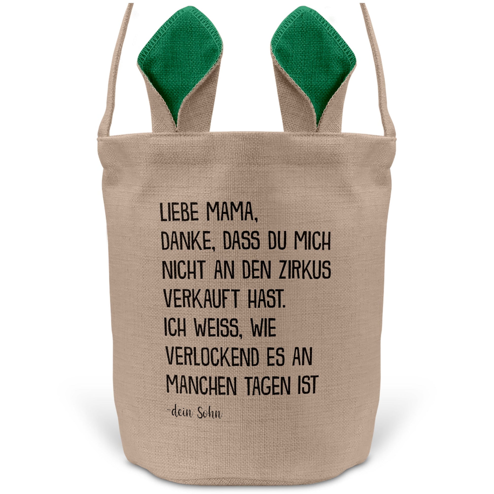 22Feels® Mama Osterkorb von Sohn Mutter mit Henkel Ostergeschenk Tragetasche Ostern Deko Osternest Körbchen Hasenohren (Beige/Grün)-Ostern Tragetasche-22Feels