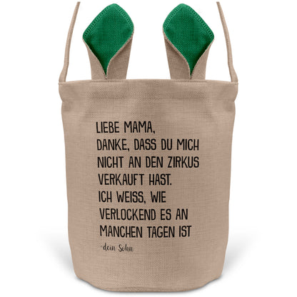 22Feels® Mama Osterkorb von Sohn Mutter mit Henkel Ostergeschenk Tragetasche Ostern Deko Osternest Körbchen Hasenohren (Beige/Grün)-Ostern Tragetasche-22Feels