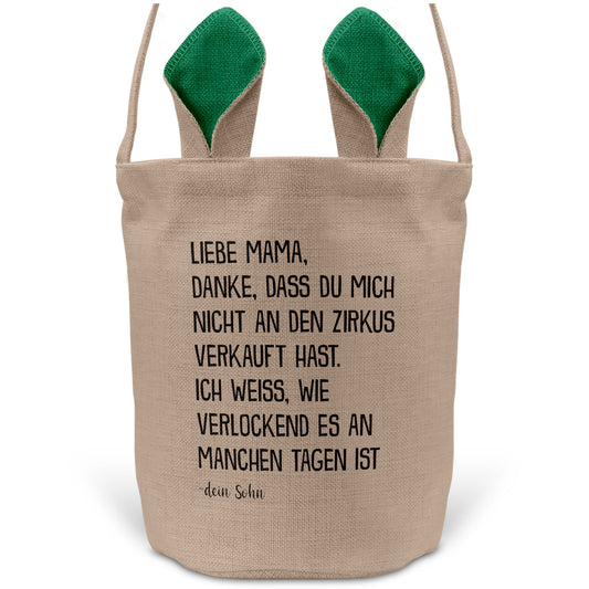 22Feels® Mama Osterkorb von Sohn Mutter mit Henkel Ostergeschenk Tragetasche Ostern Deko Osternest Körbchen Hasenohren (Beige/Grün)-Ostern Tragetasche-22Feels