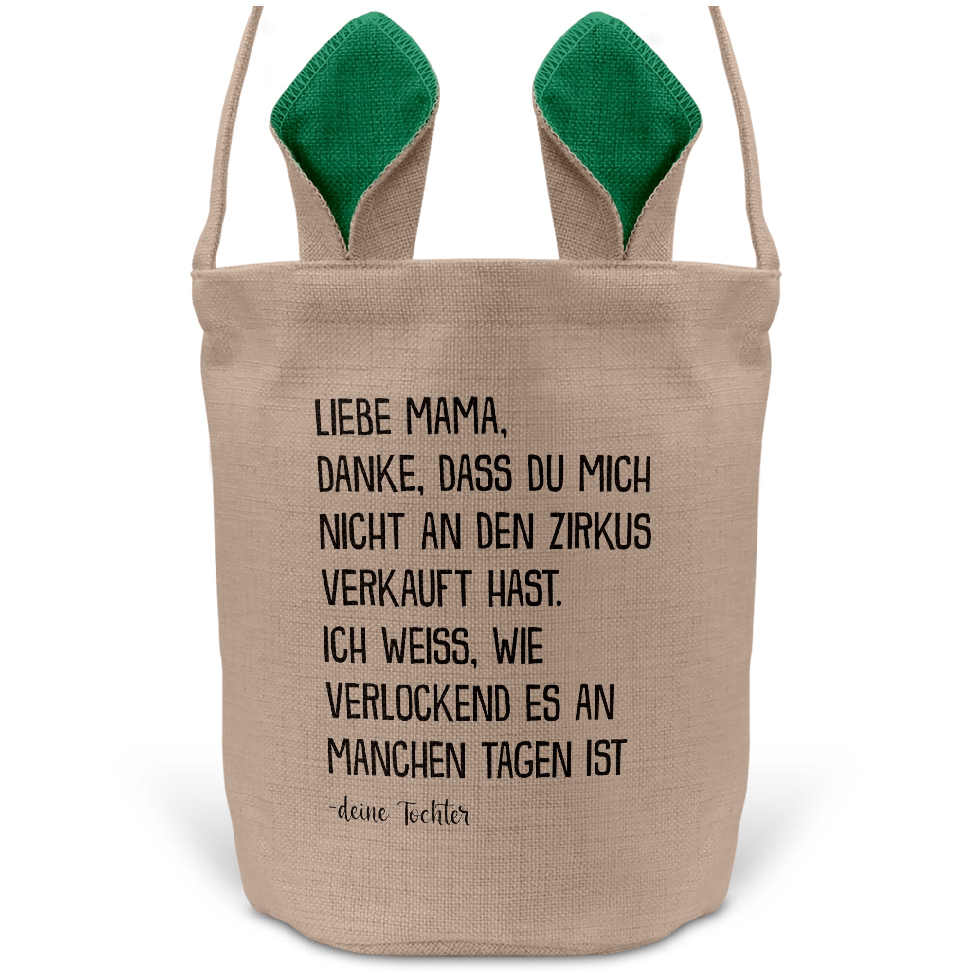 22Feels® Mama Osterkorb von Tochter Mutter mit Henkel Ostergeschenk Tragetasche Ostern Deko Osternest Körbchen Hasenohren (Beige/Grün)-Ostern Tragetasche-22Feels
