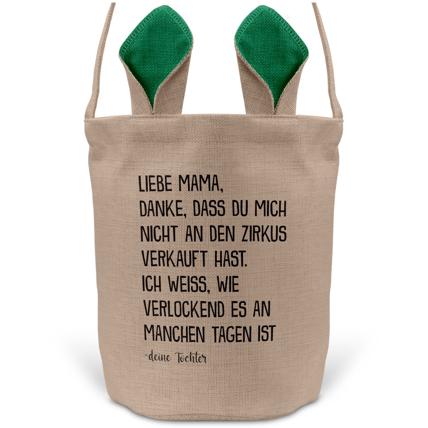 22Feels® Mama Osterkorb von Tochter Mutter mit Henkel Ostergeschenk Tragetasche Ostern Deko Osternest Körbchen Hasenohren (Beige/Grün)-Ostern Tragetasche-22Feels