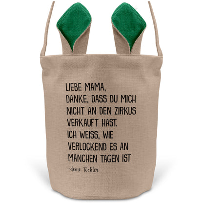 22Feels® Mama Osterkorb von Tochter Mutter mit Henkel Ostergeschenk Tragetasche Ostern Deko Osternest Körbchen Hasenohren (Beige/Grün)-Ostern Tragetasche-22Feels
