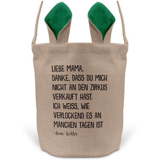 22Feels® Mama Osterkorb von Tochter Mutter mit Henkel Ostergeschenk Tragetasche Ostern Deko Osternest Körbchen Hasenohren (Beige/Grün)-Ostern Tragetasche-22Feels