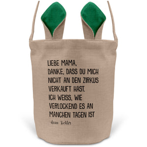 22Feels® Mama Osterkorb von Tochter Mutter mit Henkel Ostergeschenk Tragetasche Ostern Deko Osternest Körbchen Hasenohren (Beige/Grün)-Ostern Tragetasche-22Feels