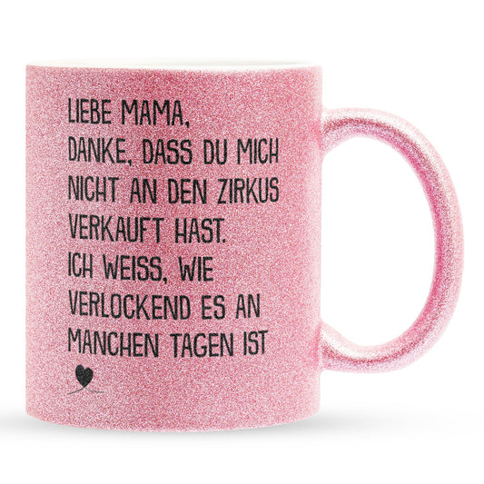 22Feels® Mama Geschenk - Glitzertasse mit Spruch (Pink, 320ml)-Glitzertasse Pink 320ml-22Feels