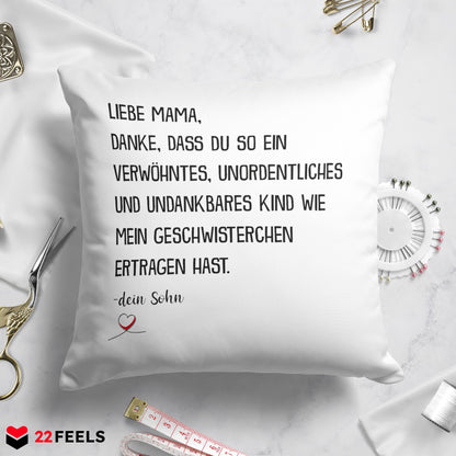 22Feels® Mama Geschenk vom Sohn - Kissen mit Spruch (Weiss 40x40cm)-Kissen Weiss 40x40-22Feels
