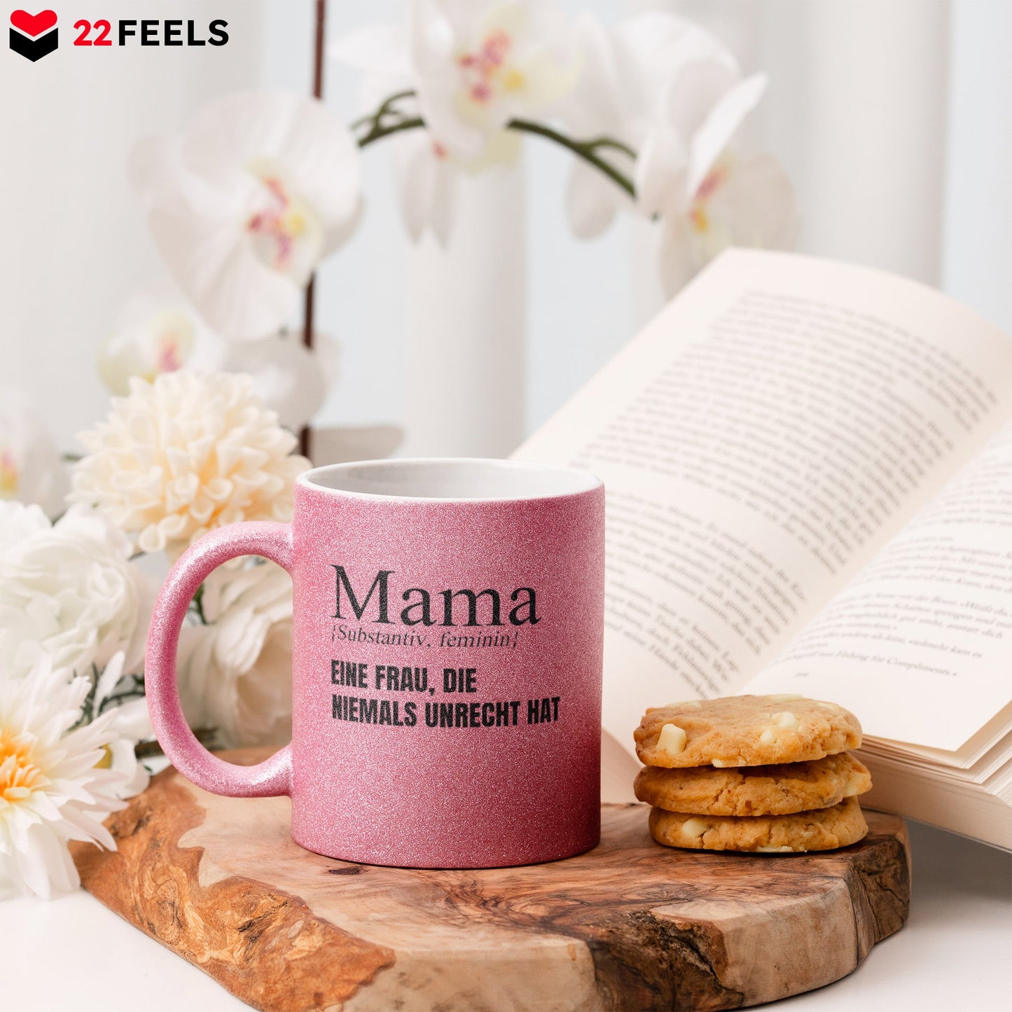 22Feels® Mama Geschenk - Glitzertasse mit Spruch (Pink, 320ml)-Glitzertasse Pink 320ml-22Feels
