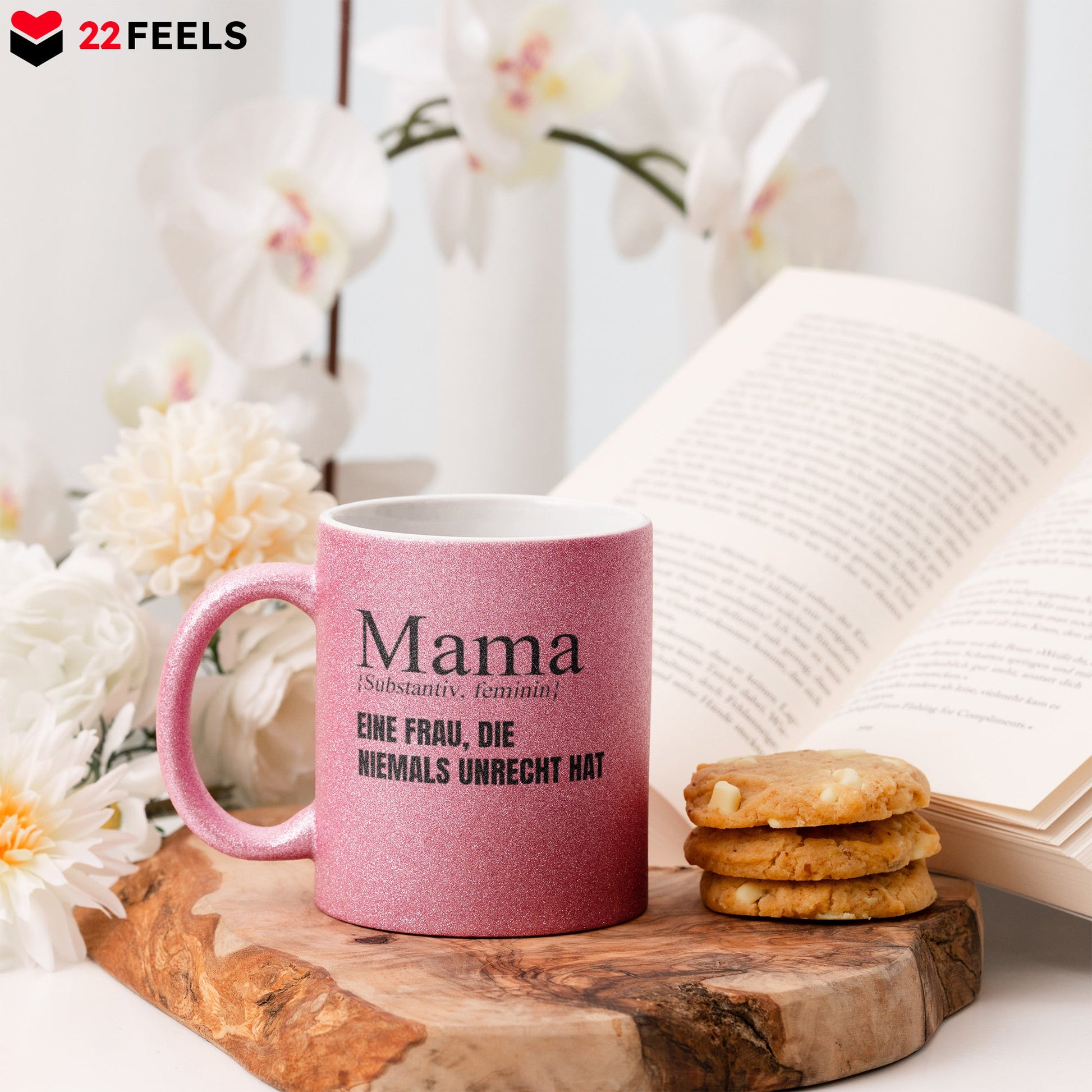 22Feels® Mama Geschenk - Glitzertasse mit Spruch (Pink, 320ml)-Glitzertasse Pink 320ml-22Feels